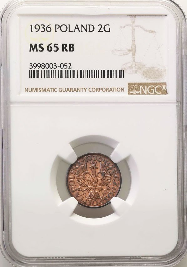 II RP. 2 grosze 1936 NGC MS65 RB
